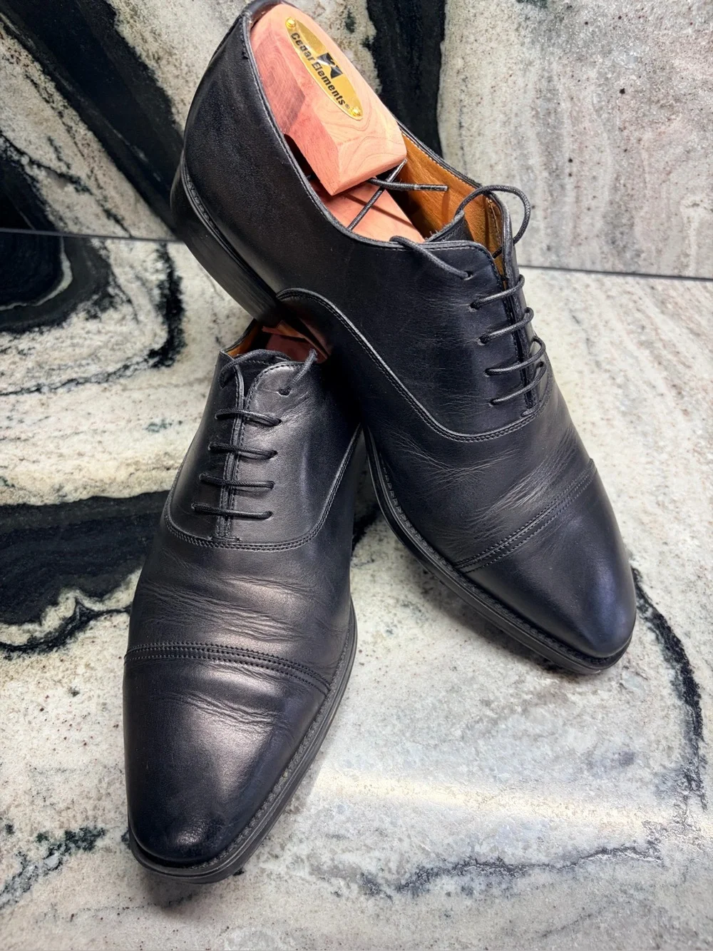 Santoni Black Cap Toe Oxford Dress Shoes Men’s UK 9.5 D US 10.5 Made in Italy